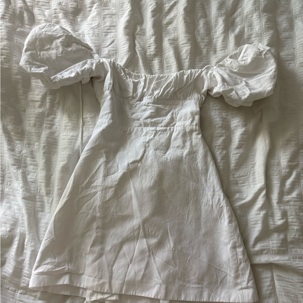 Zara White Puff Sleeve Mini Dress